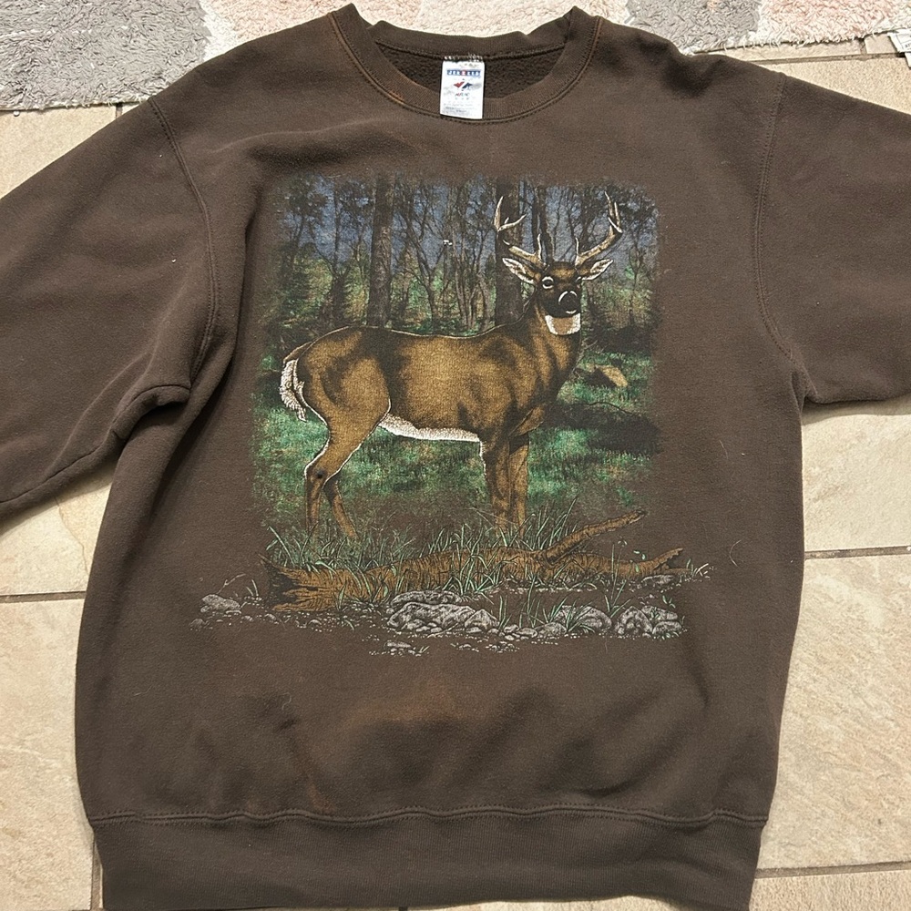 Jerzees Brown Deer Graphic Crewneck Sweater